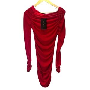 New Blvd Collection Ruched Red Mini Dress Long Sleeves Size Small NWT